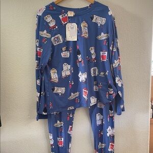 munki munki NWT Blue Pajama Set with Costco print XL fun